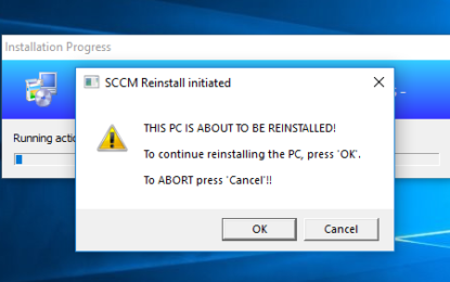 SCCM Task Sequence Reinstall User warning.